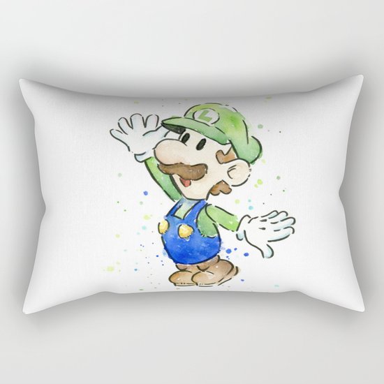 Luigi Watercolor Mario Nintendo Art Rectangular Pillow