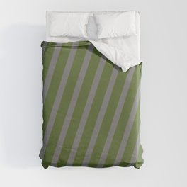 [ Thumbnail: Dark Olive Green & Gray Colored Stripes Pattern Duvet Cover ]