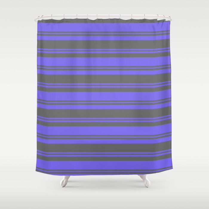 Medium Slate Blue and Dim Gray Colored Pattern of Stripes Shower Curtain