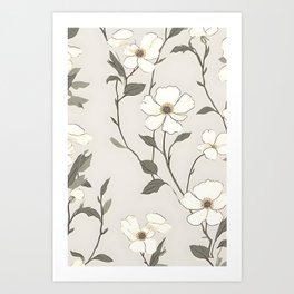 White Modern Flowers Painting Art Print