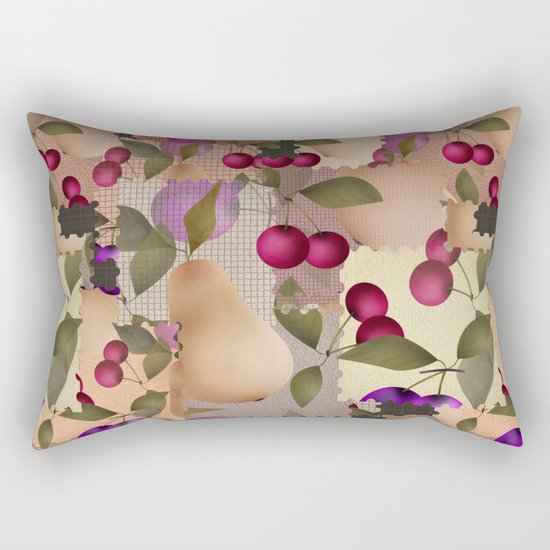 Old scraps of fabric with fruit . Rectangular Pillow