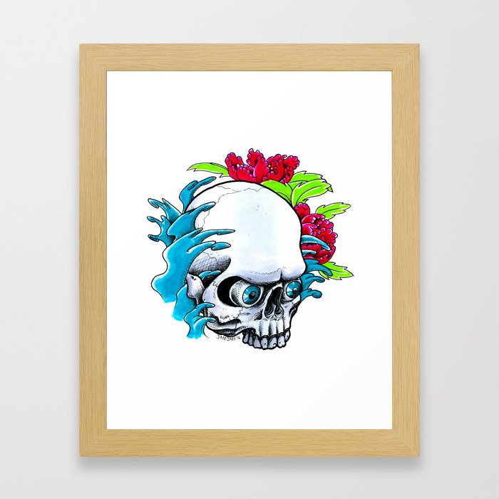 Skull and Waves Framed Art Print