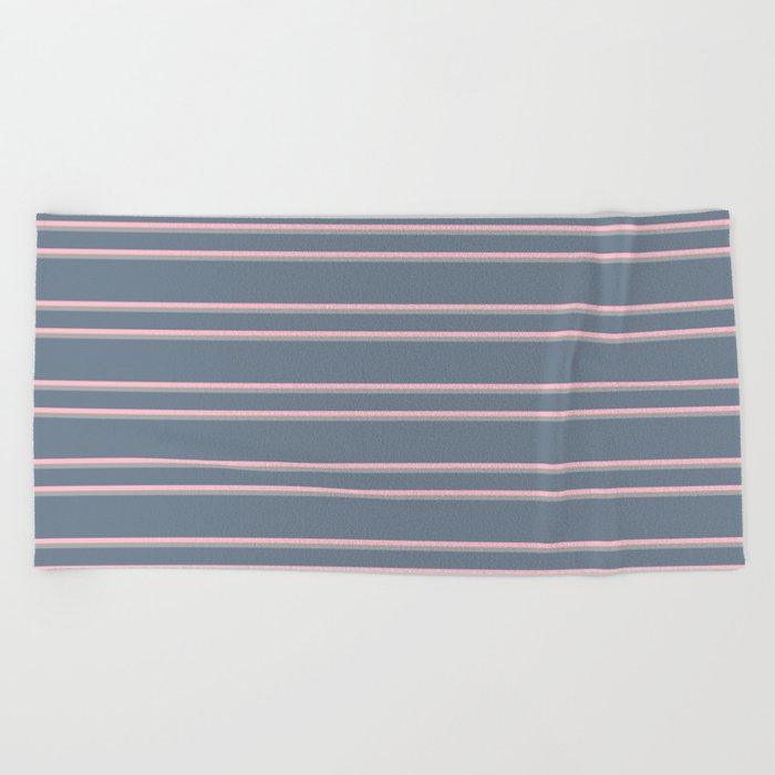 Slate Gray, Pink, and Dark Grey Colored Lines Pattern Beach Towel