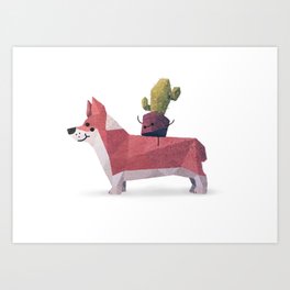 Cactus on Corgie Art Print