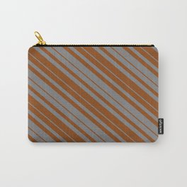 [ Thumbnail: Grey & Brown Colored Lined Pattern Carry-All Pouch ]