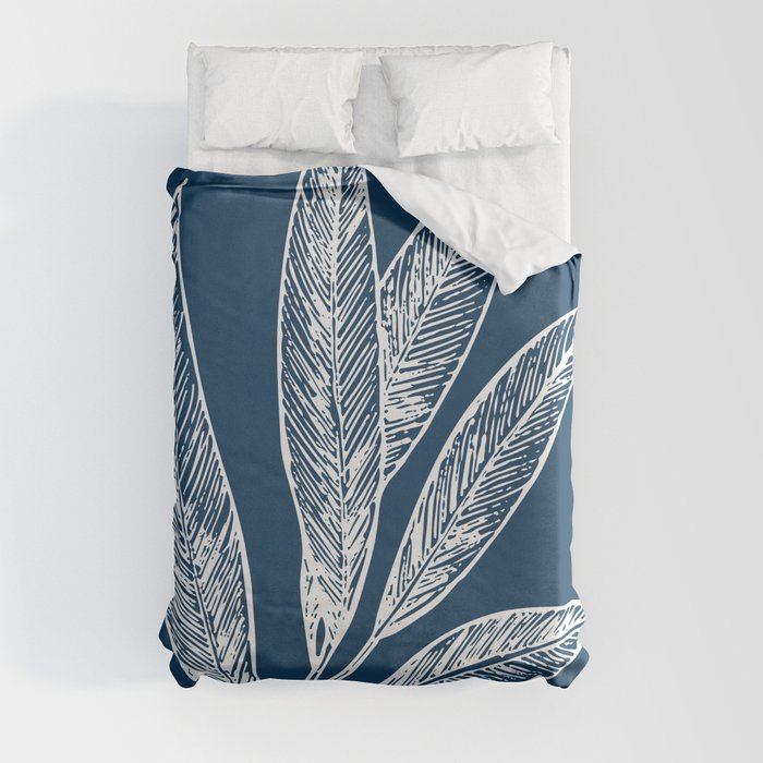 Elegant Leaves Nature Blue White Cyanotype Duvet Cover