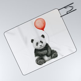 Baby Panda and Red Balloon Picnic Blanket