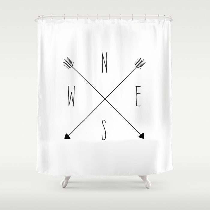 Compass North South East West White Shower Curtain