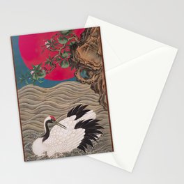 Woodblock art Crane Resting on Waves with Sun Nagamine Seisui   Stationery Card