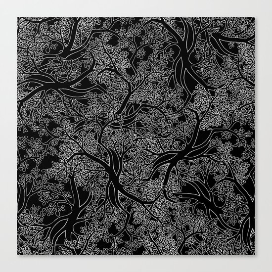 Tree Repeat Black Canvas Print