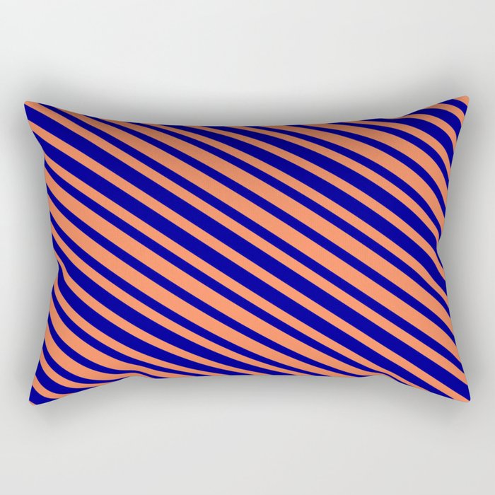 Coral & Dark Blue Colored Stripes Pattern Rectangular Pillow