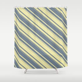 [ Thumbnail: Slate Gray & Pale Goldenrod Colored Stripes Pattern Shower Curtain ]