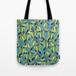 Watercolor Olive Branch Leaves on Stormy Blue Tote Bag