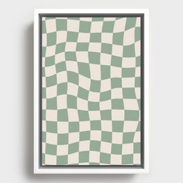 Sage Green Wavy Checkered Pattern Framed Canvas
