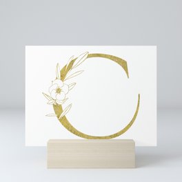 Golden Letter C Floral | Monogram Mini Art Print
