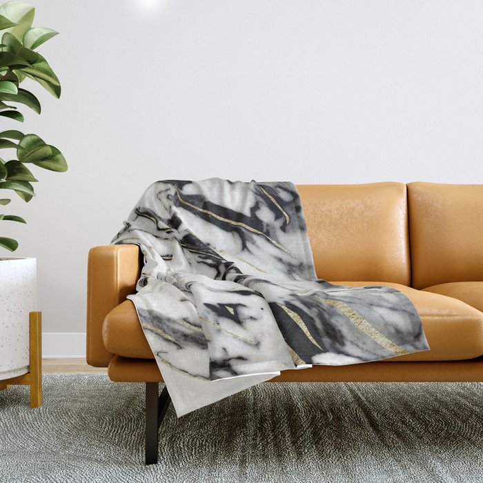 Classic White Marble Gold Foil Glam #1 #marble #decor #art #society6 Throw Blanket