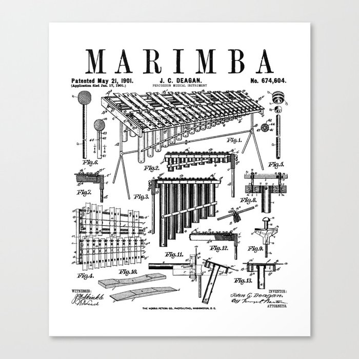 Marimba Player Percussion Musical Instrument Vintage Patent Canvas Print