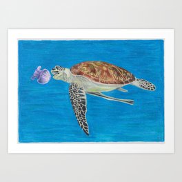 Hungry Green Sea Turtle Art Print