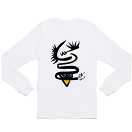 Abstract Snake Bird Minimal Style Line in Black and White and Color Long Sleeve T Shirt