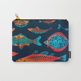 Deep Dark Sea Glowing Fish Pattern Watercolor Painting Carry-All Pouch