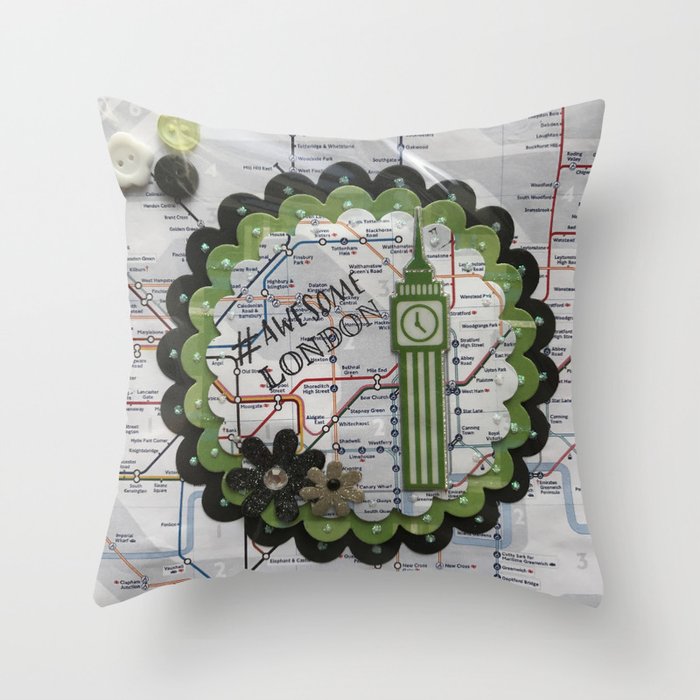 Awesome London Green Throw Pillow