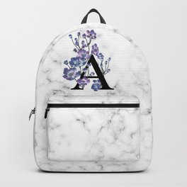 Letter 'A' Anemone Flower Typography Backpack | Watercolour, Letter, Romantic, Uppercase, Initial, Anemone, Typography, Flower, Botanical, Leaves 