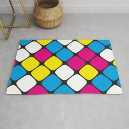 Diagonal Squircle Pattern (CMYK Colours) Rug | Shapes, Squircle, Squares, Squarecircle, Rounded, Colourful, Angled, Roundedcorners, Squircles, Shape 
