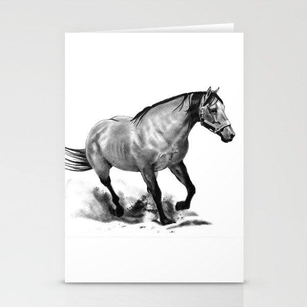 Horse Running Pencil Drawing Equine Art Stationery Cards By