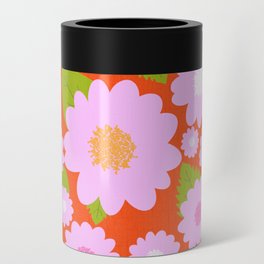 Pretty Pink Summer Flowers On Red Can Cooler