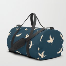 Japanese traditional seamless doodle pattern with flying birds cranes silhouette.  Duffle Bag
