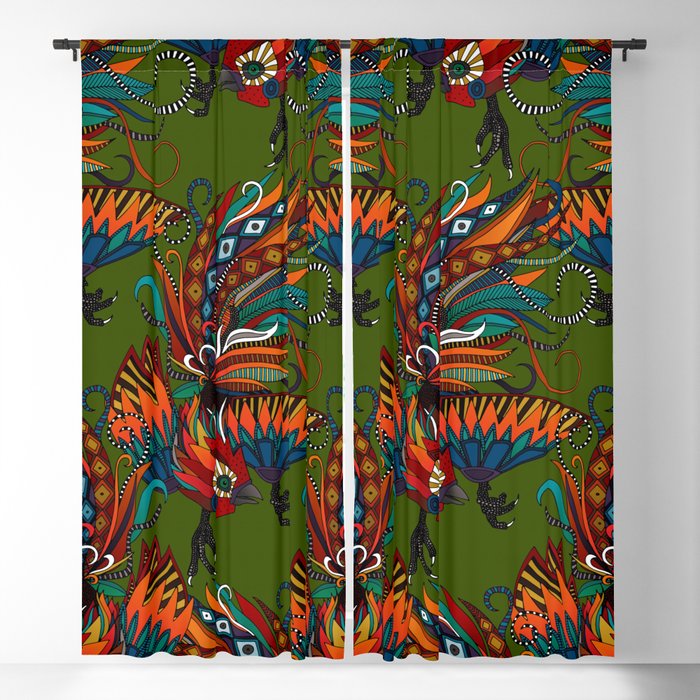 rooster ink green Blackout Curtain