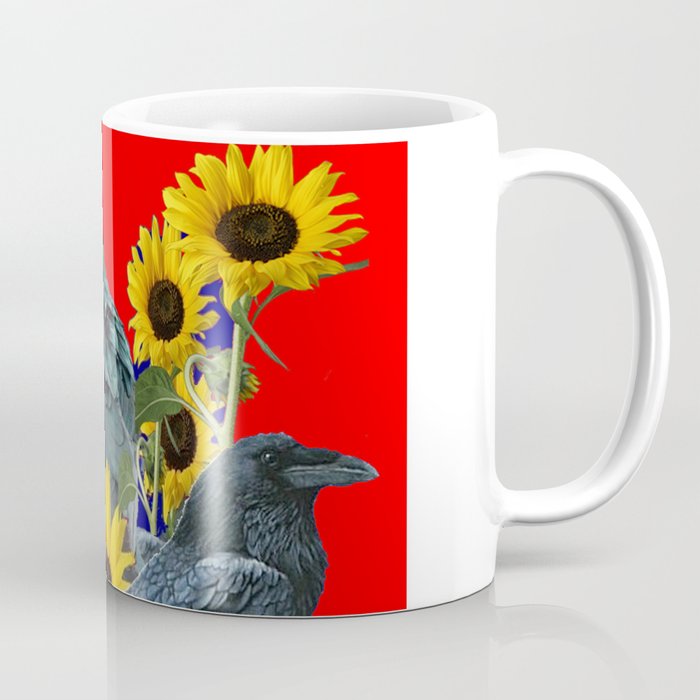 DECORATIVE RED ART SUNFLOWERS & CROW/RAVENS COVEN Coffee Mug