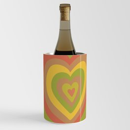 Retro Groovy Love Hearts - red yellow green brown Wine Chiller