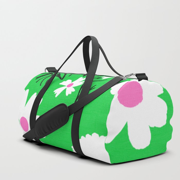 Wildflower Fields Retro Spring Green and Pink Duffle Bag
