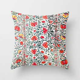 Floral Pattern Tapestry I // 18th Century Colorful Green Yellow Orange Red Mint Blue Flower Design Throw Pillow