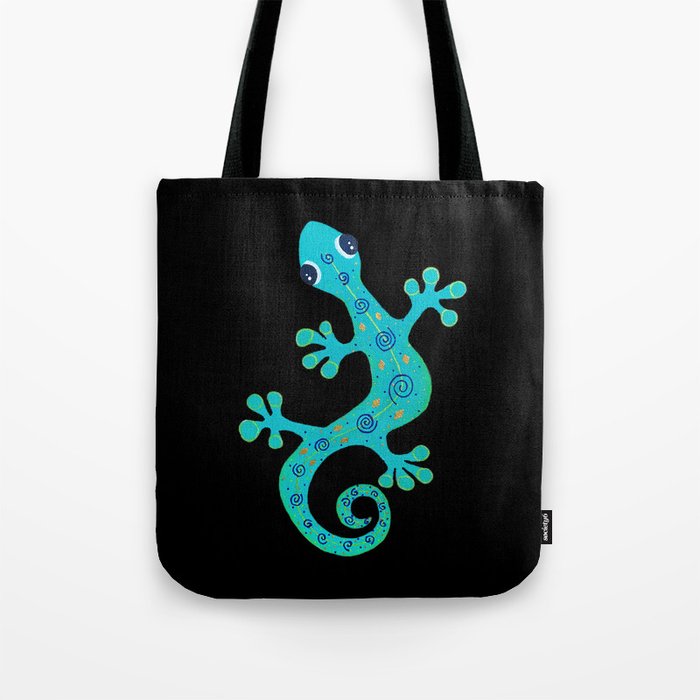 Teal Gecko ~ black background Tote Bag