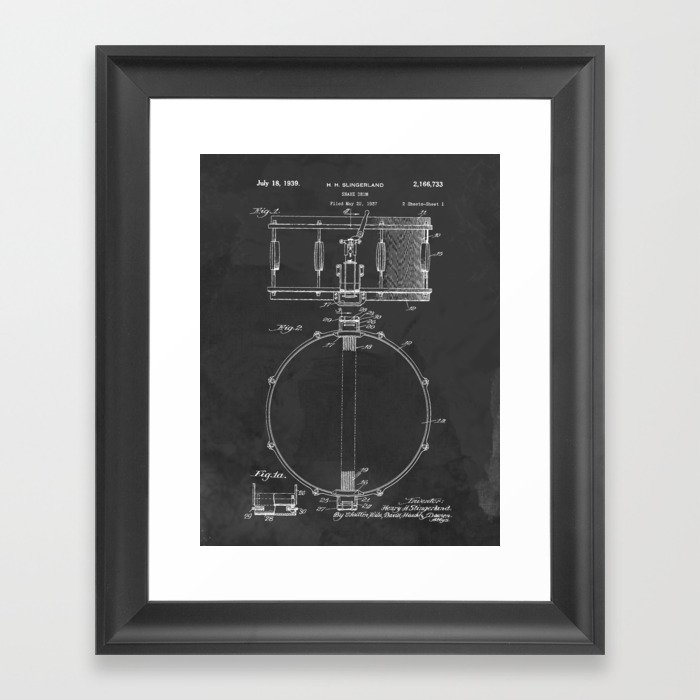 Snare Drum Vintage Patent 1939 Drummer Framed Art Print