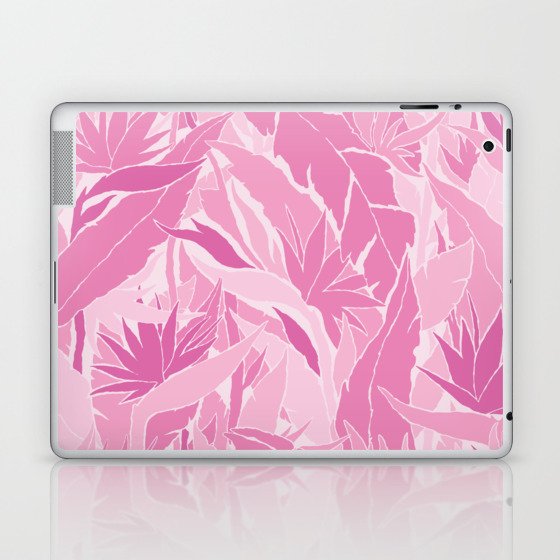 Bird of Paradise Exotic Jungle plants pattern. Contemporary Art Digital illustration background.  Laptop & iPad Skin