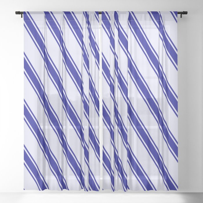 Lavender & Dark Blue Colored Striped Pattern Sheer Curtain