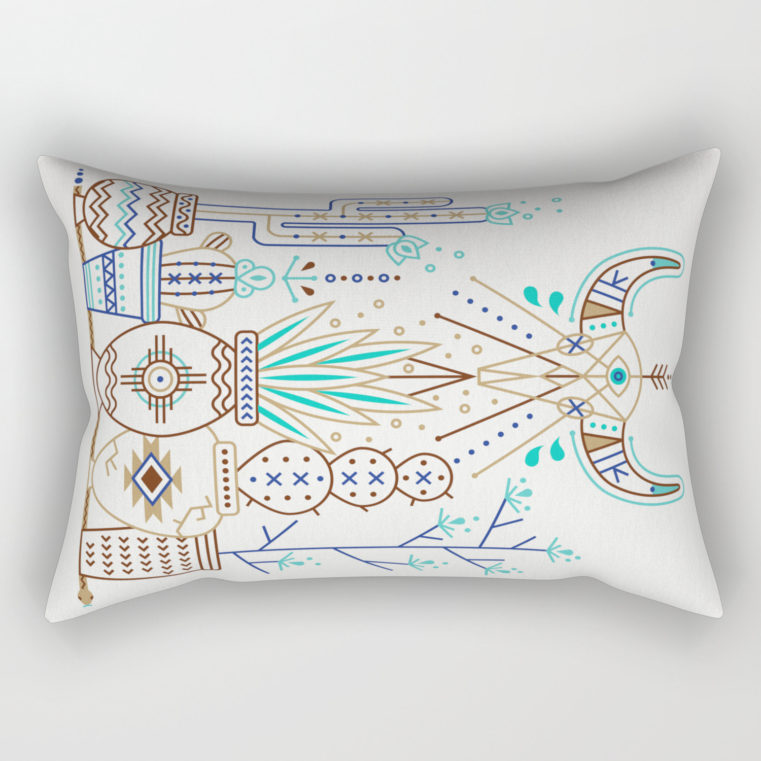 Santa Fe Garden Turquoise Brown Rectangular Pillow By Catcoq