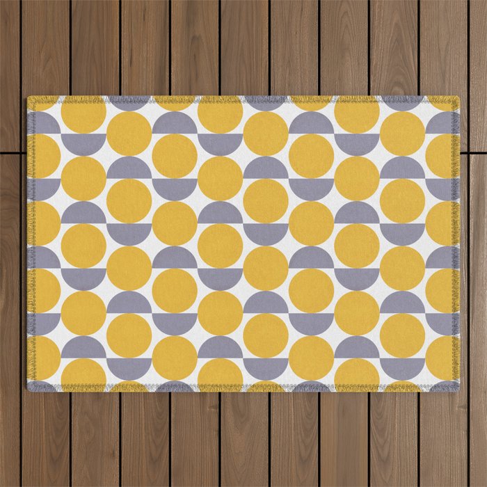 Vintage Mid-century Modern Abstract Geometric Balancing Shapes in Illuminating Yellow and Ultimate Gray Outdoor Rug