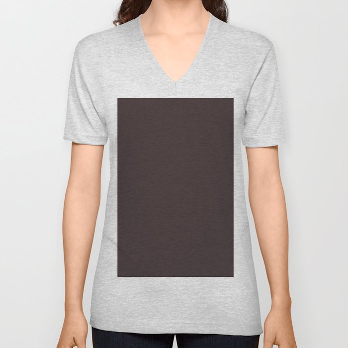 Dark Gray Brown Solid Color Pantone Chocolate Plum 19-1110 TCX Shades of Black Hues V Neck T Shirt