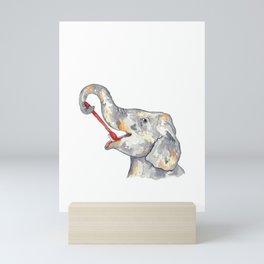 Elephant brushing teeth bath watercolor Mini Art Print
