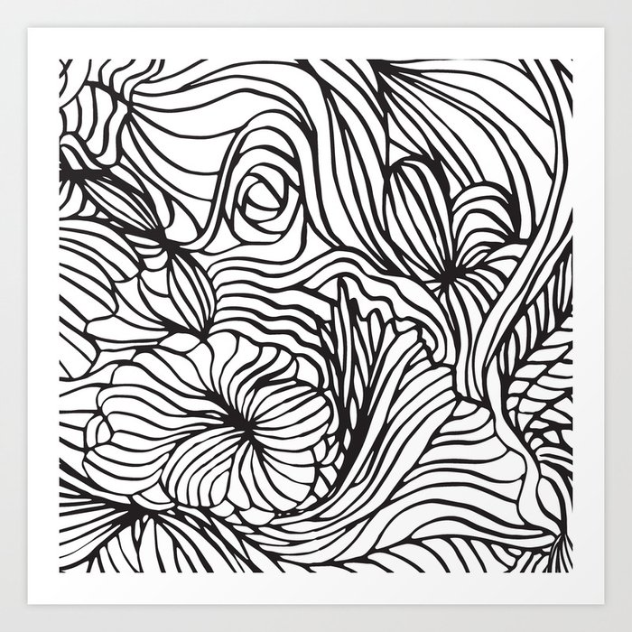 Abstract Black Line Art Floral Design With White Background Art Print By Finleyshae Society6 Continuous line art drawing of minimal flower hand drawn vector illustration single one design, symbol, outline, sketch png and vector with transparent background for free download. abstract black line art floral design with white background art print by finleyshae