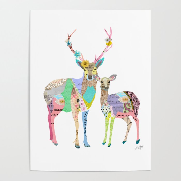 Pastel Deer Collage Poster