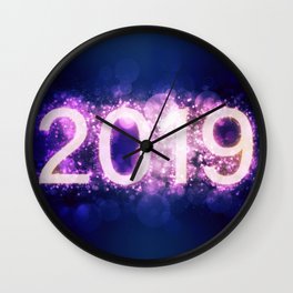 2019 New Year Celebration Blue Bokeh Sparkle Wall Clock