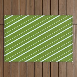 [ Thumbnail: Green & Light Cyan Colored Stripes/Lines Pattern Outdoor Rug ]