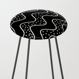 Abstract Dotted And Plain Wavy Lines Pattern - Black and white Counter Stool