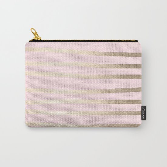 Drawn Stripes White Gold Sands on Flamingo Pink Carry-All Pouch