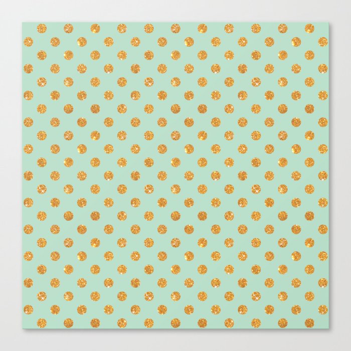Elegant geometric mint green gold glitter polka dots Canvas Print